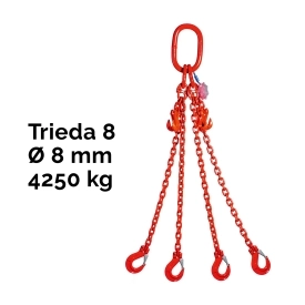 Čtyřpramenný řetězový vazák, oko-4 hák, zkracovač, nosnost 4250/3000 kg, G8-8, Certifikát